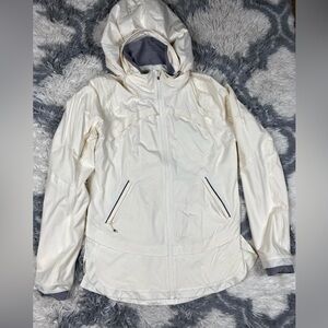 Lululemon Off White Cream Full Zip Running Jacket Size 8 Stretch Hood Pockets
